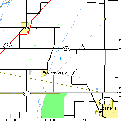 Zip code 63855 close-up map