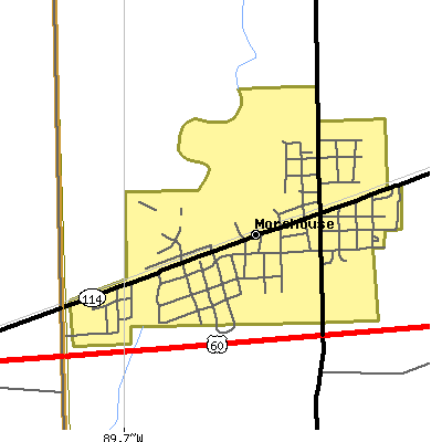Zip code 63868 close-up map