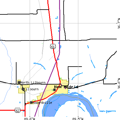Zip code 63869 close-up map