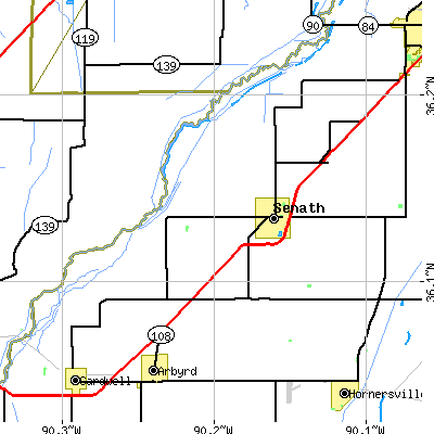 Zip code 63876 close-up map