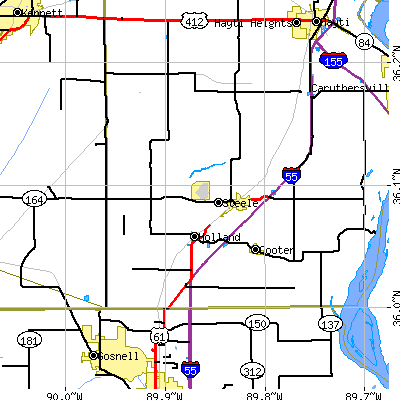 Zip code 63877 close-up map