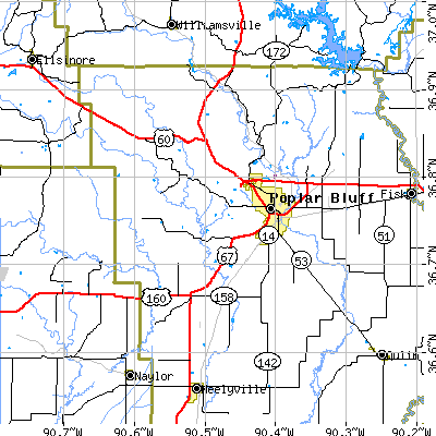 Zip code 63901 close-up map