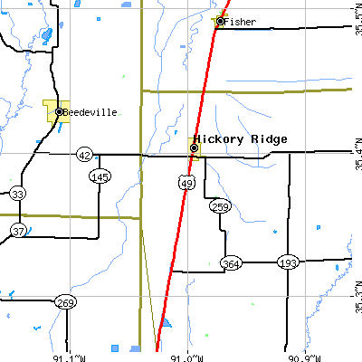 Zip code 72347 close-up map