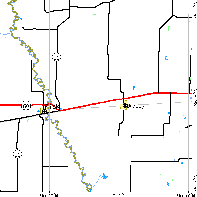 Zip code 63936 close-up map