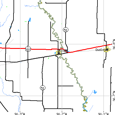 Zip code 63940 close-up map