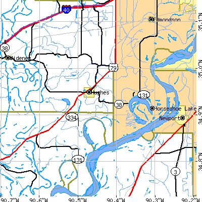 Zip code 72348 close-up map