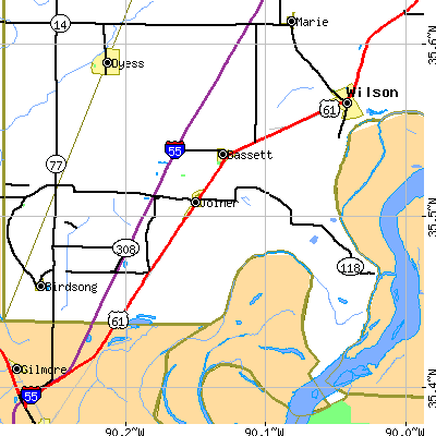 Zip code 72350 close-up map