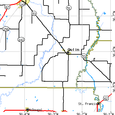 Zip code 63961 close-up map