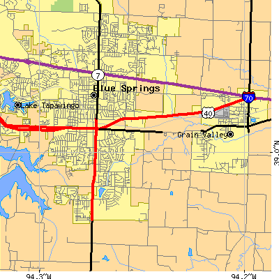 Zip code 64014 close-up map