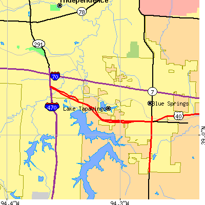 Zip code 64015 close-up map