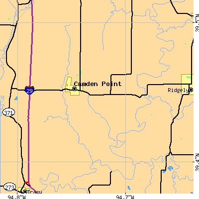 Zip code 64018 close-up map