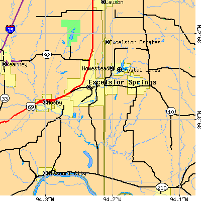 Zip code 64024 close-up map
