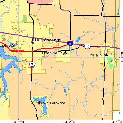 Zip code 64029 close-up map