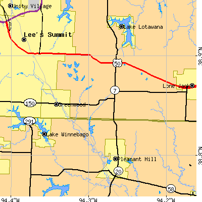 Zip code 64034 close-up map
