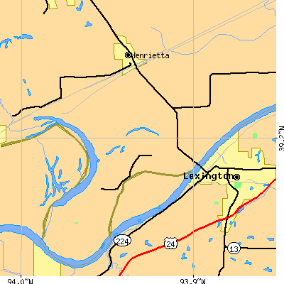 Zip code 64036 close-up map
