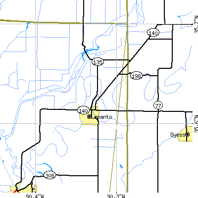 Zip code 72354 close-up map