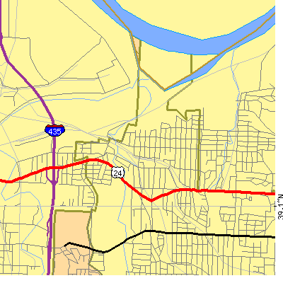 Zip code 64053 close-up map