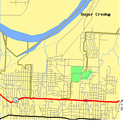 Zip code 64054 close-up map