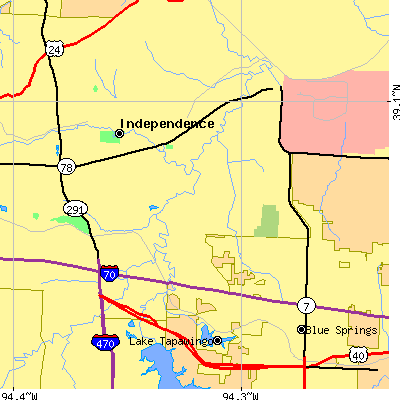 Zip code 64057 close-up map