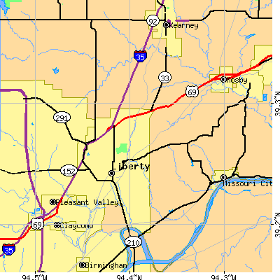 Zip code 64068 close-up map