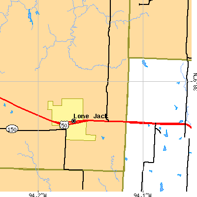 Zip code 64070 close-up map