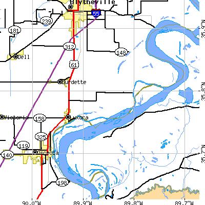Zip code 72358 close-up map