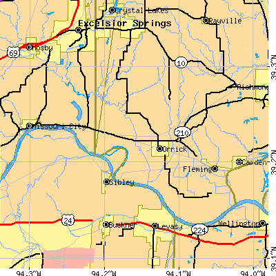 Zip code 64077 close-up map