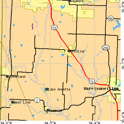 Zip code 64078 close-up map