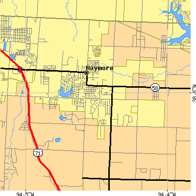 Zip code 64083 close-up map