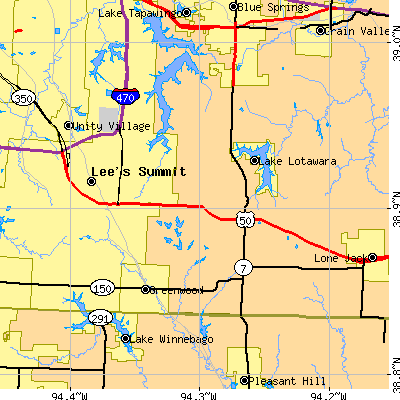 Zip code 64086 close-up map