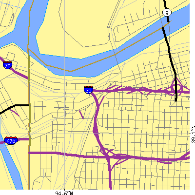 Zip code 64105 close-up map