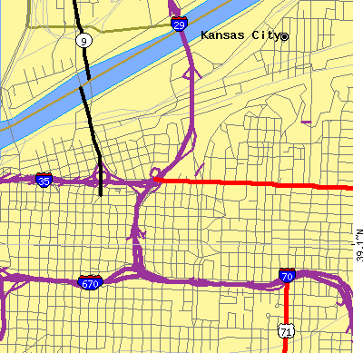 Zip code 64106 close-up map
