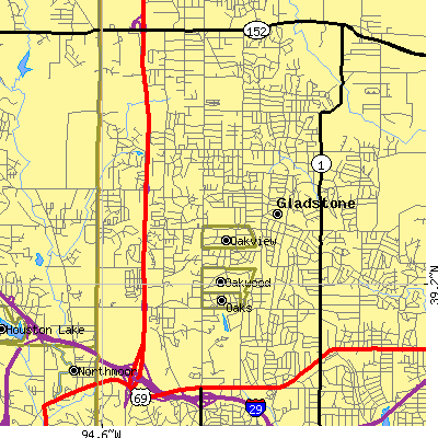 Zip code 64118 close-up map