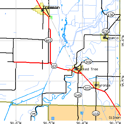 Zip code 72365 close-up map