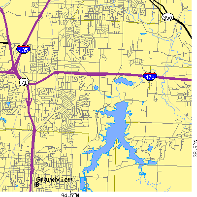 Zip code 64134 close-up map