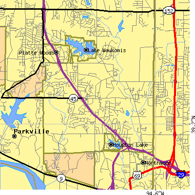Zip code 64151 close-up map