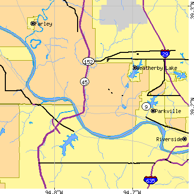 Zip code 64152 close-up map