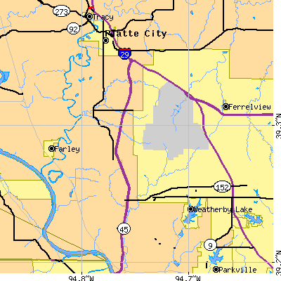 Zip code 64153 close-up map