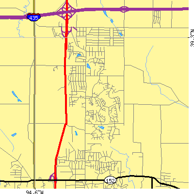 Zip code 64155 close-up map