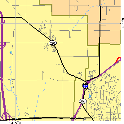 Zip code 64157 close-up map