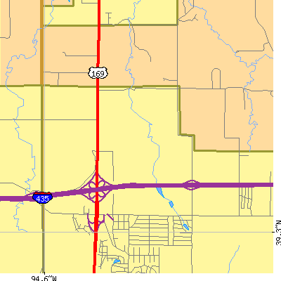 Zip code 64165 close-up map