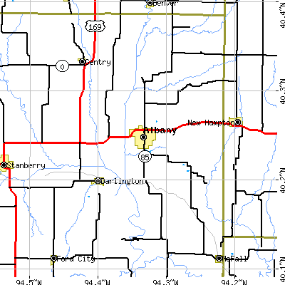 Zip code 64402 close-up map