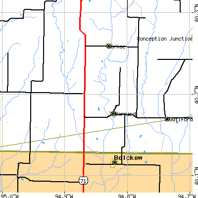 Zip code 64423 close-up map
