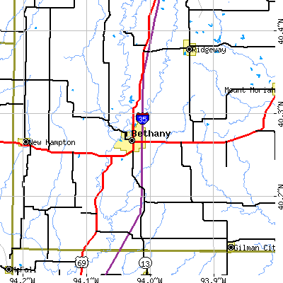 Zip code 64424 close-up map