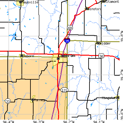 Zip code 64429 close-up map