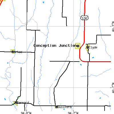 Zip code 64434 close-up map