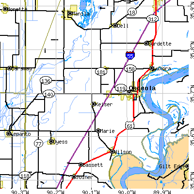 Zip code 72370 close-up map