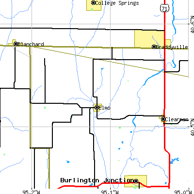 Zip code 64445 close-up map