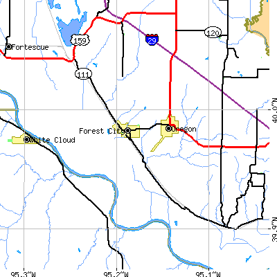 Zip code 64451 close-up map