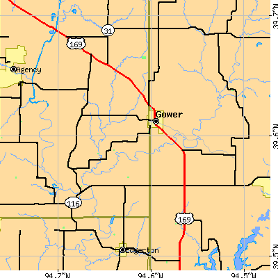 Zip code 64454 close-up map
